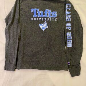 Champion Gray Long Sleeve with Blue Tufts University Logo. Class of 2020